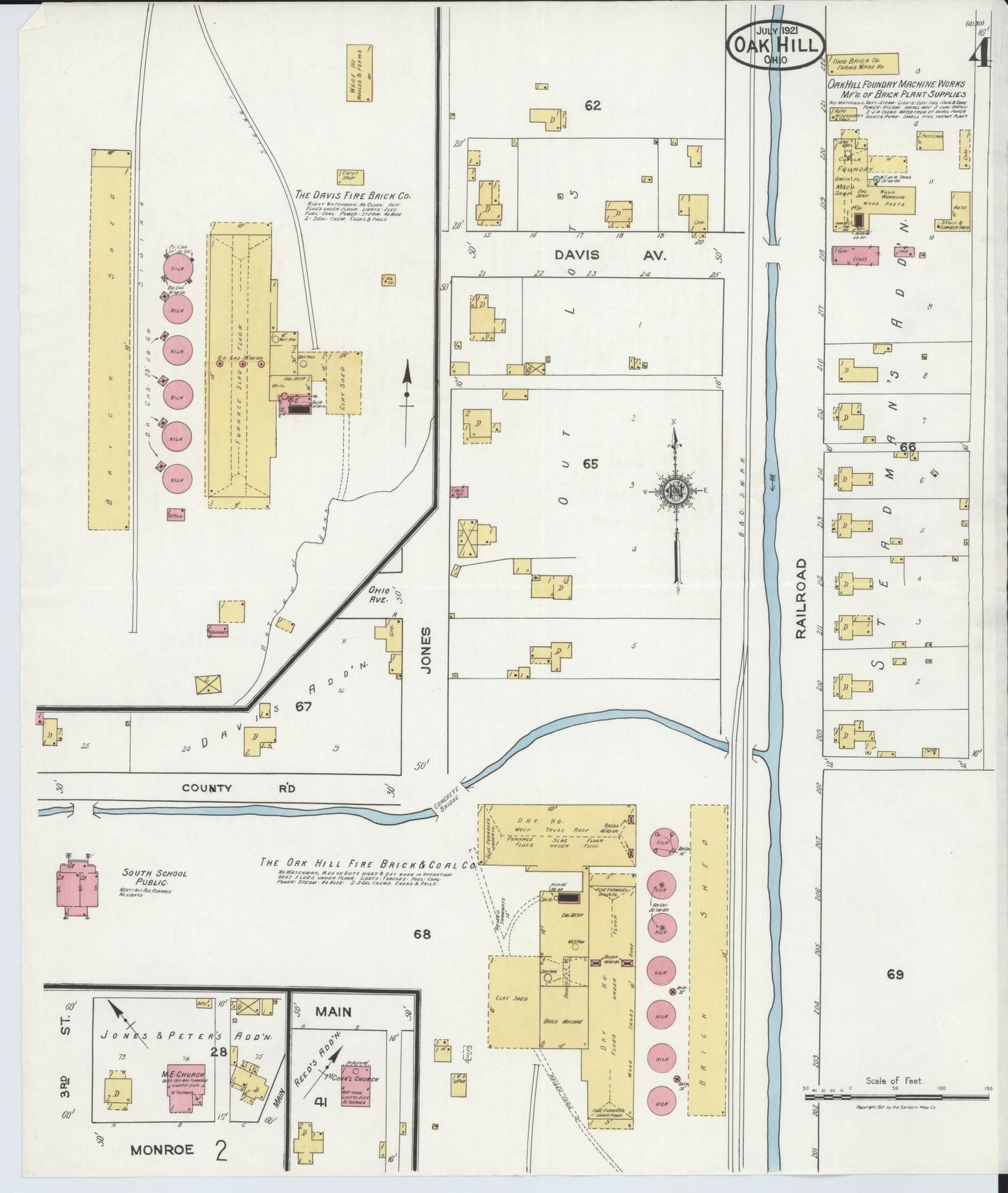 Sanborn Fire Insurance Map from Oak Hill, Jackson County, Ohio (1921), Sheet #0004 - Historic Sanborn Fire Insurance Map Print, vintage old map wall art, antique decor, genealogy gift, Ohio Ohio map