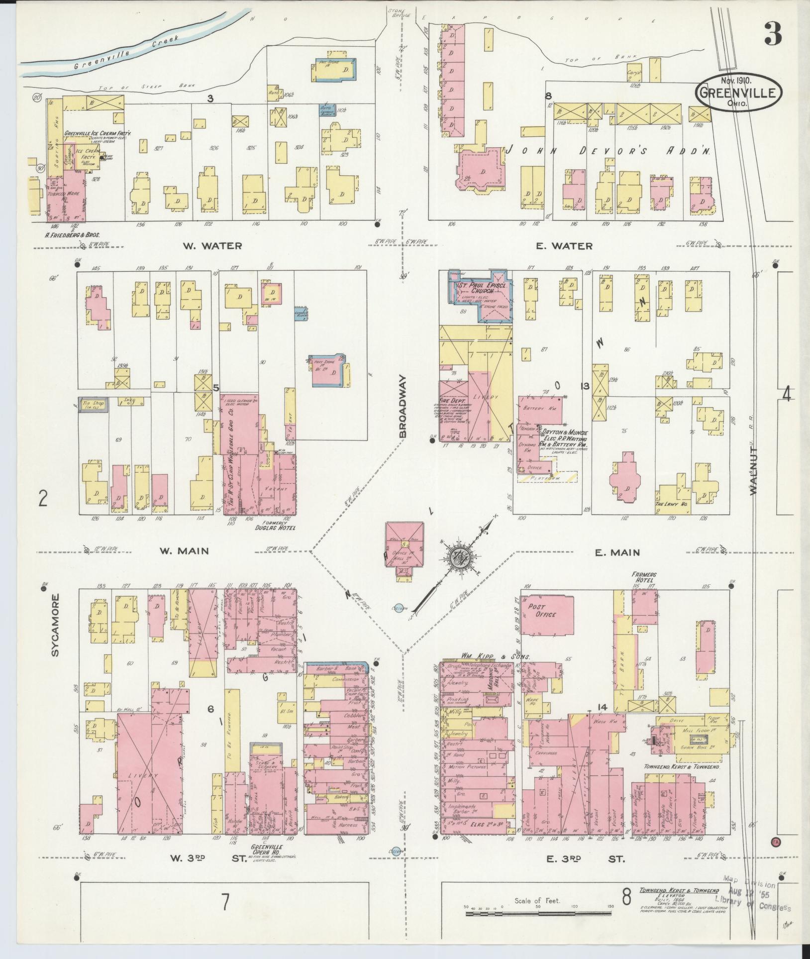 Sanborn Fire Insurance Map from Greenville, Darke County, Ohio (1910), Sheet #0003 - Historic Sanborn Fire Insurance Map Print, vintage old map wall art, antique decor, genealogy gift, Ohio Ohio map