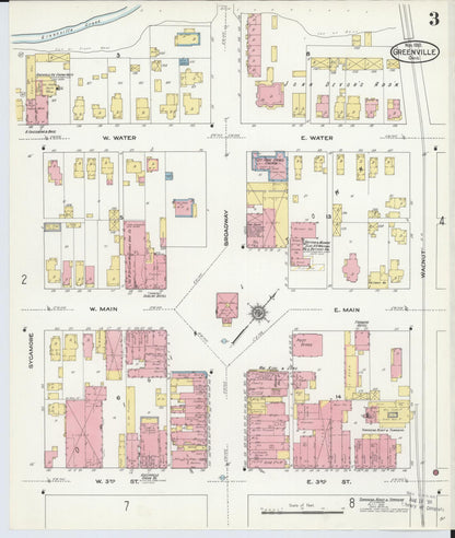 Sanborn Fire Insurance Map from Greenville, Darke County, Ohio (1910), Sheet #0003 - Historic Sanborn Fire Insurance Map Print, vintage old map wall art, antique decor, genealogy gift, Ohio Ohio map