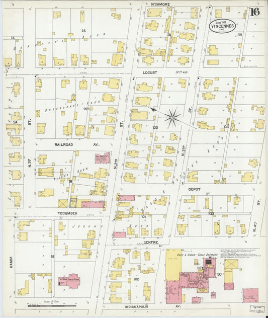 Sanborn Fire Insurance Map from Vincennes, Knox County, Indiana (1902), Sheet #0016 - Historic Sanborn Fire Insurance Map Print, vintage old map wall art, antique decor, genealogy gift, Indiana Indiana map