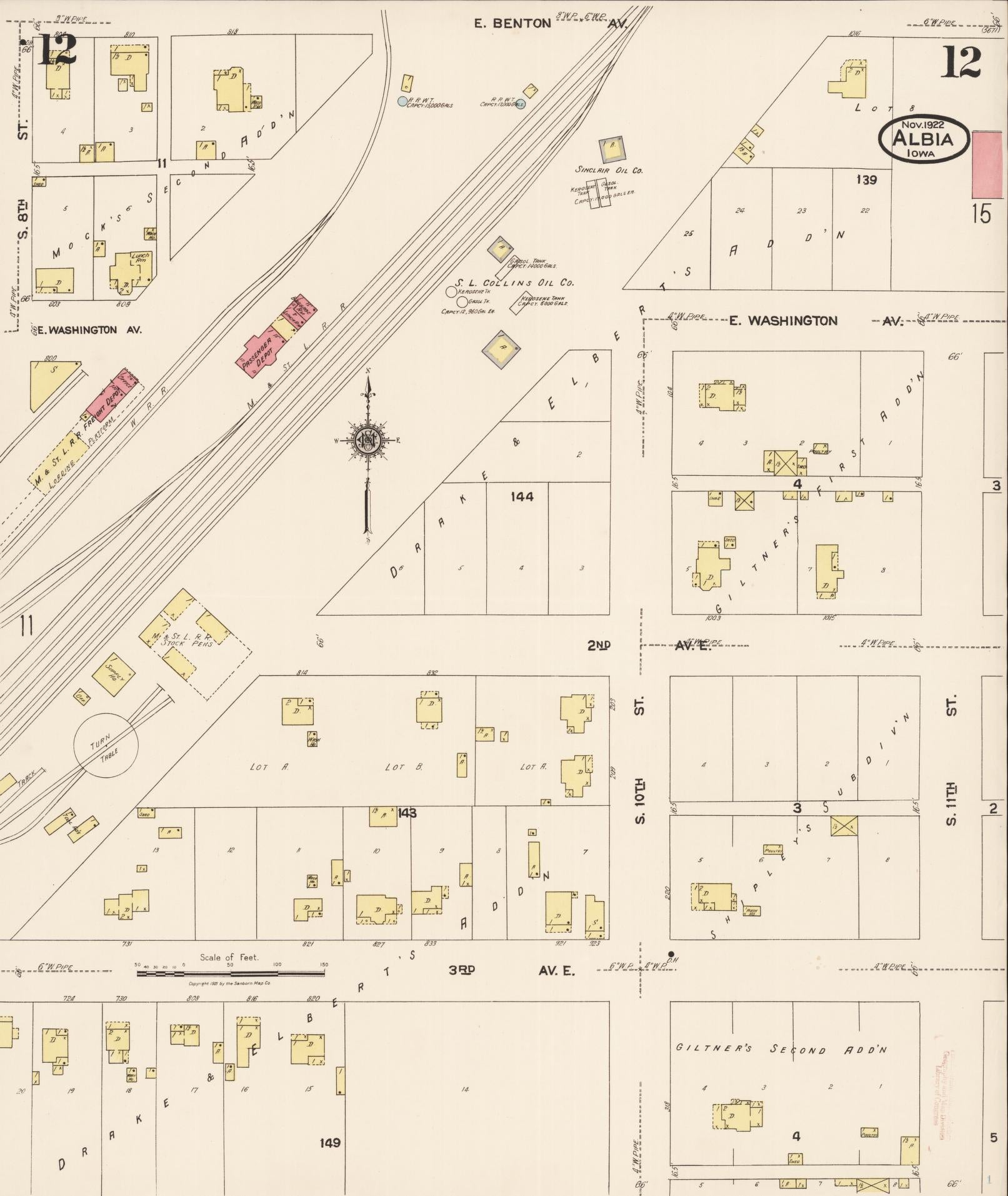 Sanborn Fire Insurance Map from Albia, Monroe County, Iowa (1922), Sheet #0012 - Historic Sanborn Fire Insurance Map Print