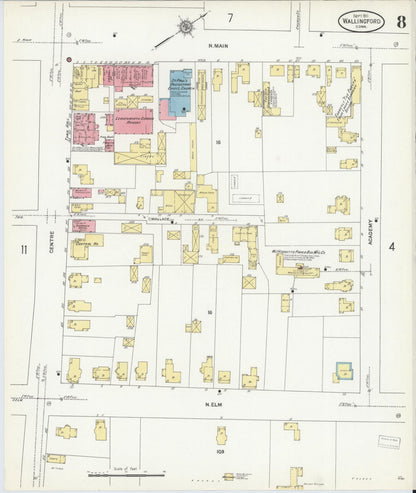 Sanborn Fire Insurance Map from Wallingford, New Haven County, Connecticut (1911), Sheet #0008 - Complete Map Set gallery image, historic Sanborn map, vintage wall art, Connecticut Connecticut