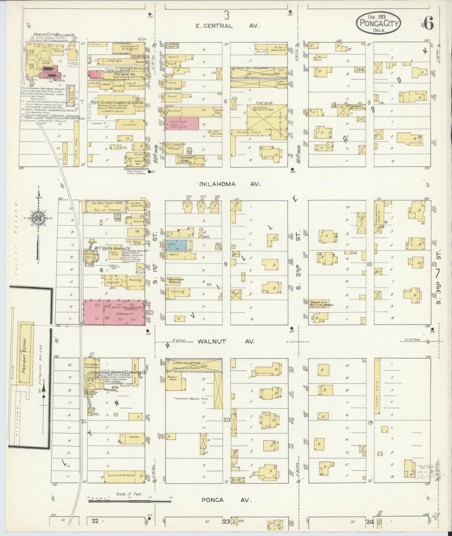 Sanborn Fire Insurance Map from Ponca City, Kay County, Oklahoma (1913), Sheet #0006 - Complete Map Set gallery image, historic Sanborn map, vintage wall art, Oklahoma Oklahoma