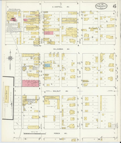Sanborn Fire Insurance Map from Ponca City, Kay County, Oklahoma (1913), Sheet #0006 - Complete Map Set gallery image, historic Sanborn map, vintage wall art, Oklahoma Oklahoma