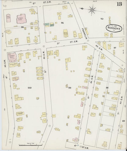 Sanborn Fire Insurance Map from Roanoke, Independent Cities, Virginia (1889), Sheet #0013 - Complete Map Set gallery image, historic Sanborn map, vintage wall art, Virginia Virginia