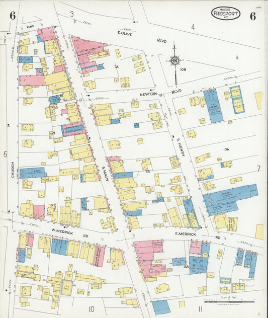 Sanborn Fire Insurance Map from Freeport, Nassau County, New York (1925), Sheet #0006 - Historic Sanborn Fire Insurance Map Print, vintage old map wall art, antique decor, genealogy gift, New York New York map