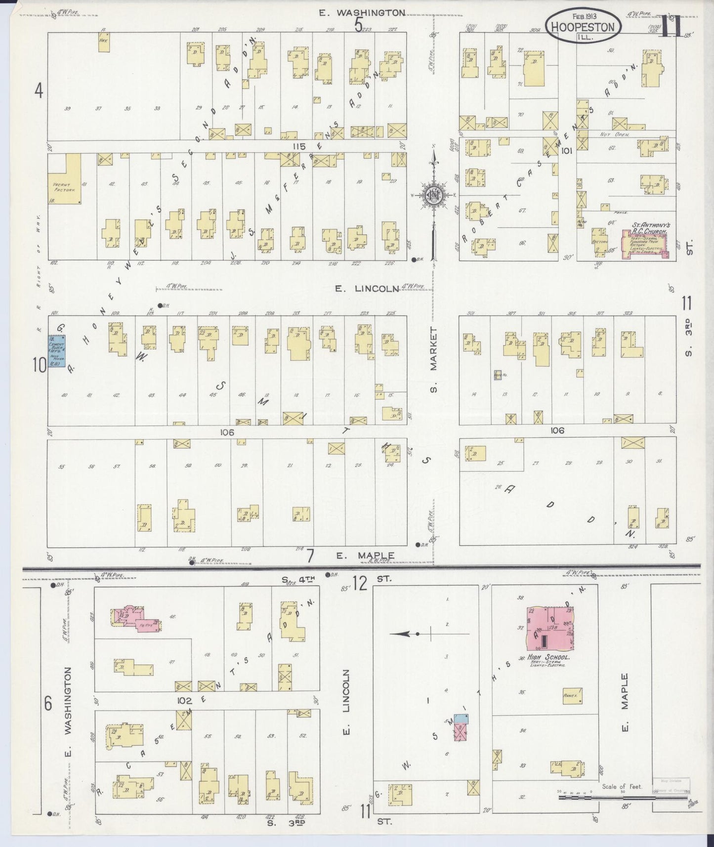Sanborn Fire Insurance Map from Hoopeston, Vermilion County, Illinois (1913), Sheet #0011 - Complete Map Set gallery image, historic Sanborn map, vintage wall art, Illinois Illinois