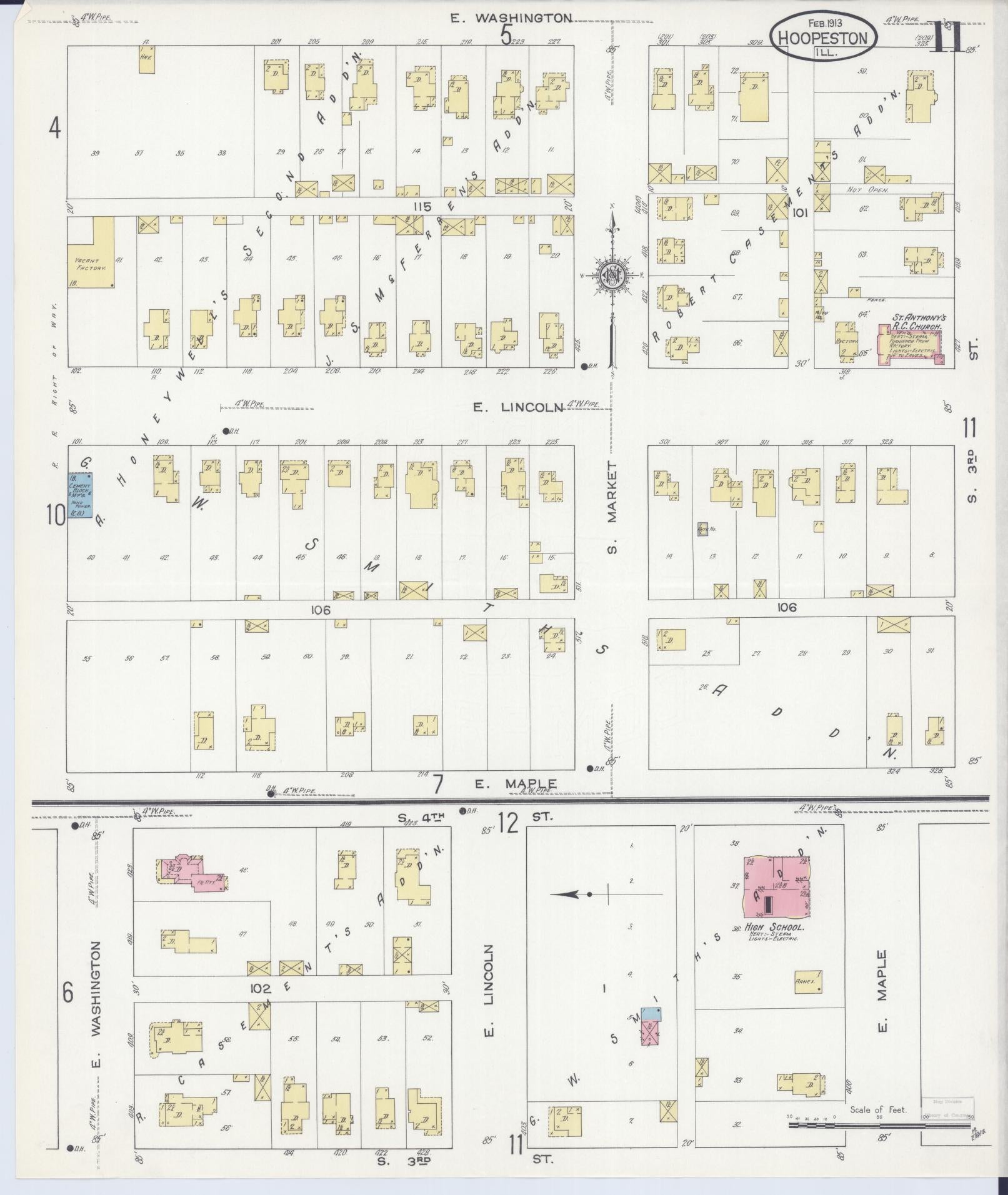 Sanborn Fire Insurance Map from Hoopeston, Vermilion County, Illinois (1913), Sheet #0011 - Complete Map Set gallery image, historic Sanborn map, vintage wall art, Illinois Illinois
