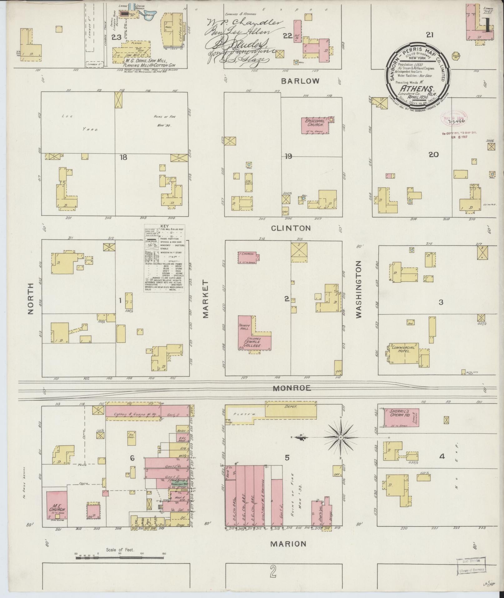 Sanborn Fire Insurance Map from Athens, Limestone County, Alabama. (1894) – Historic Sanborn Fire Insurance Map Print