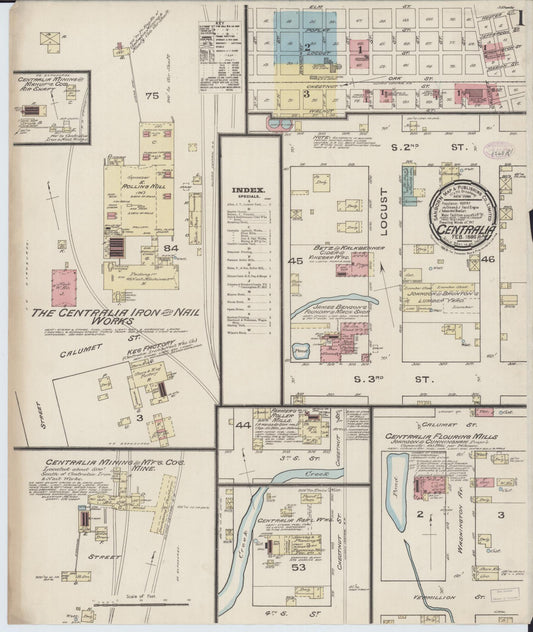 Sanborn Fire Insurance Map from Centralia, Marion, Clinton, Jefferson, and Washington Counties, Illinois (1886), Sheet #0001 - Historic Sanborn Fire Insurance Map Print, vintage old map wall art, antique decor, genealogy gift, Illinois Illinois map