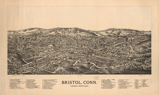 Bristol, Conn. looking north-east. (1889) – Historic Bird’s-Eye View Panorama Print