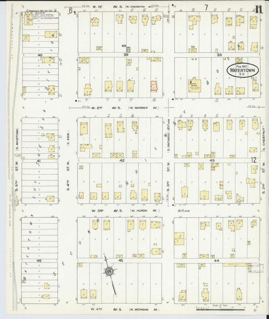 Sanborn Fire Insurance Map from Watertown, Codington County, South Dakota (1910), Sheet #0011 - Historic Sanborn Fire Insurance Map Print, vintage old map wall art, antique decor, genealogy gift, South Dakota South Dakota map