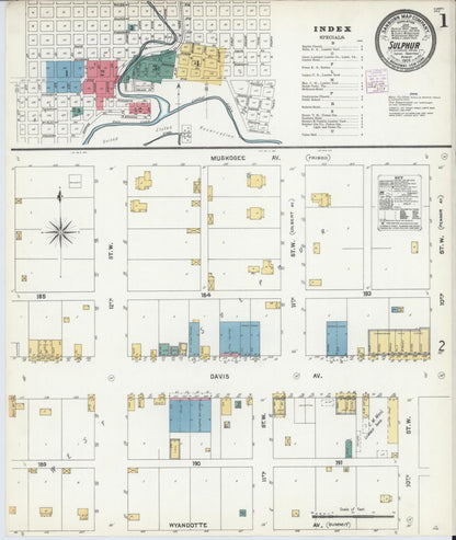 Sanborn Fire Insurance Map from Sulphur, Murray County, Oklahoma (1905), Sheet #0001 - Complete Map Set gallery image, historic Sanborn map, vintage wall art, Oklahoma Oklahoma