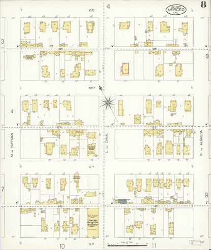 Sanborn Fire Insurance Map from Merced, Merced County, California (1907), Sheet #0008 - Complete Map Set gallery image, historic Sanborn map, vintage wall art, California California
