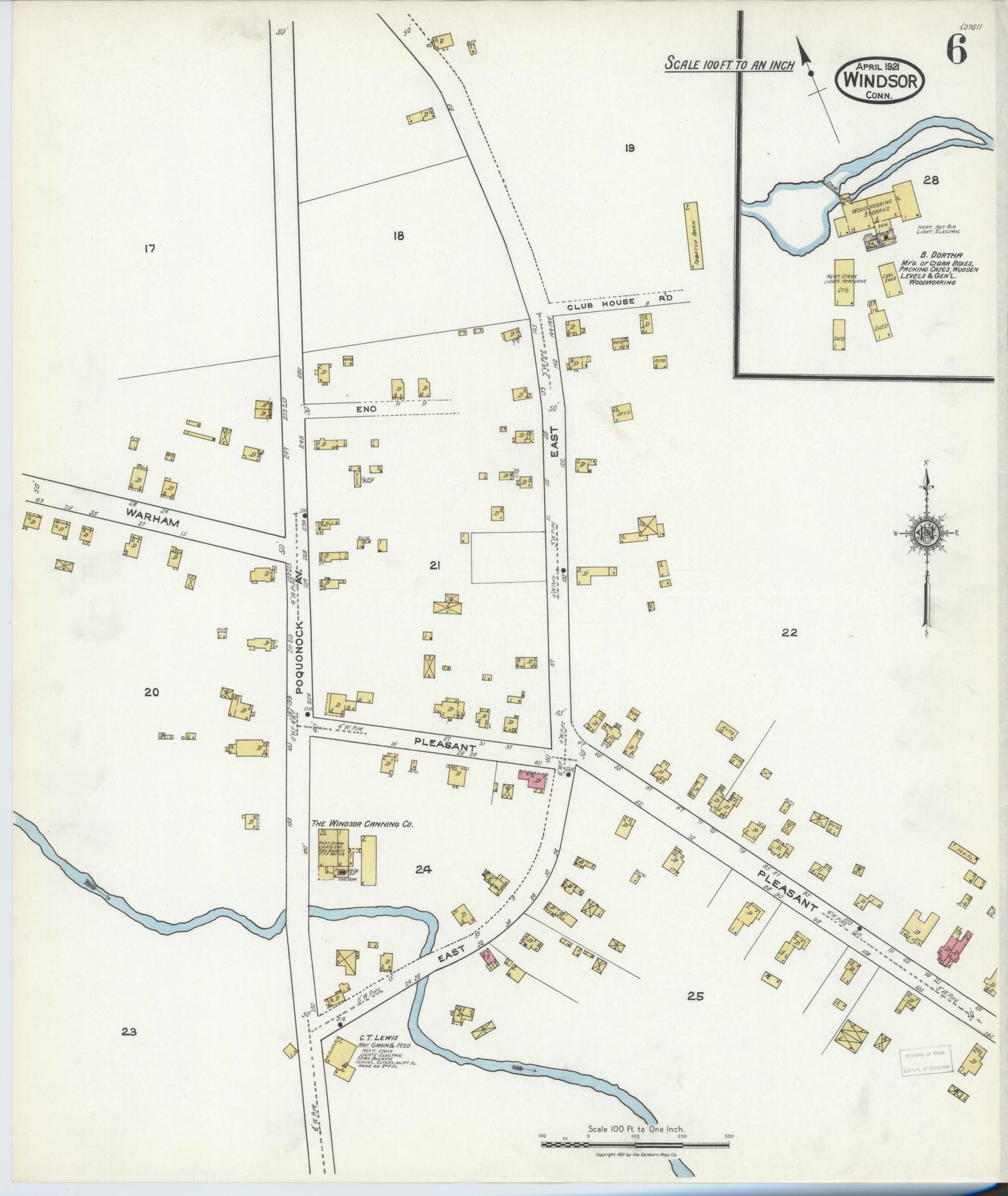 Sanborn Fire Insurance Map from Windsor, Hartford County, Connecticut (1921), Sheet #0006 - Complete Map Set gallery image, historic Sanborn map, vintage wall art, Connecticut Connecticut