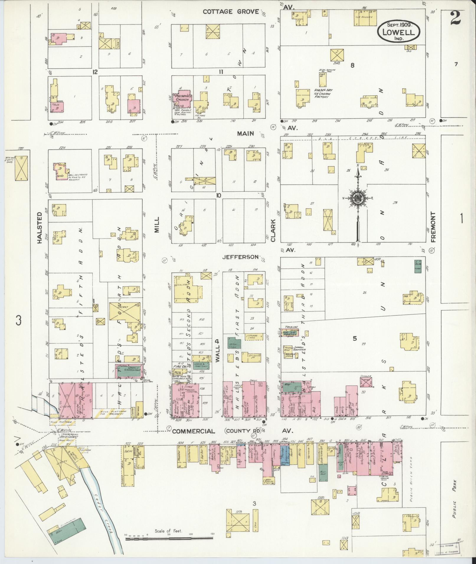 Sanborn Fire Insurance Map from Lowell, Lake County, Indiana (1909), Sheet #0002 - Complete Map Set gallery image, historic Sanborn map, vintage wall art, Indiana Indiana