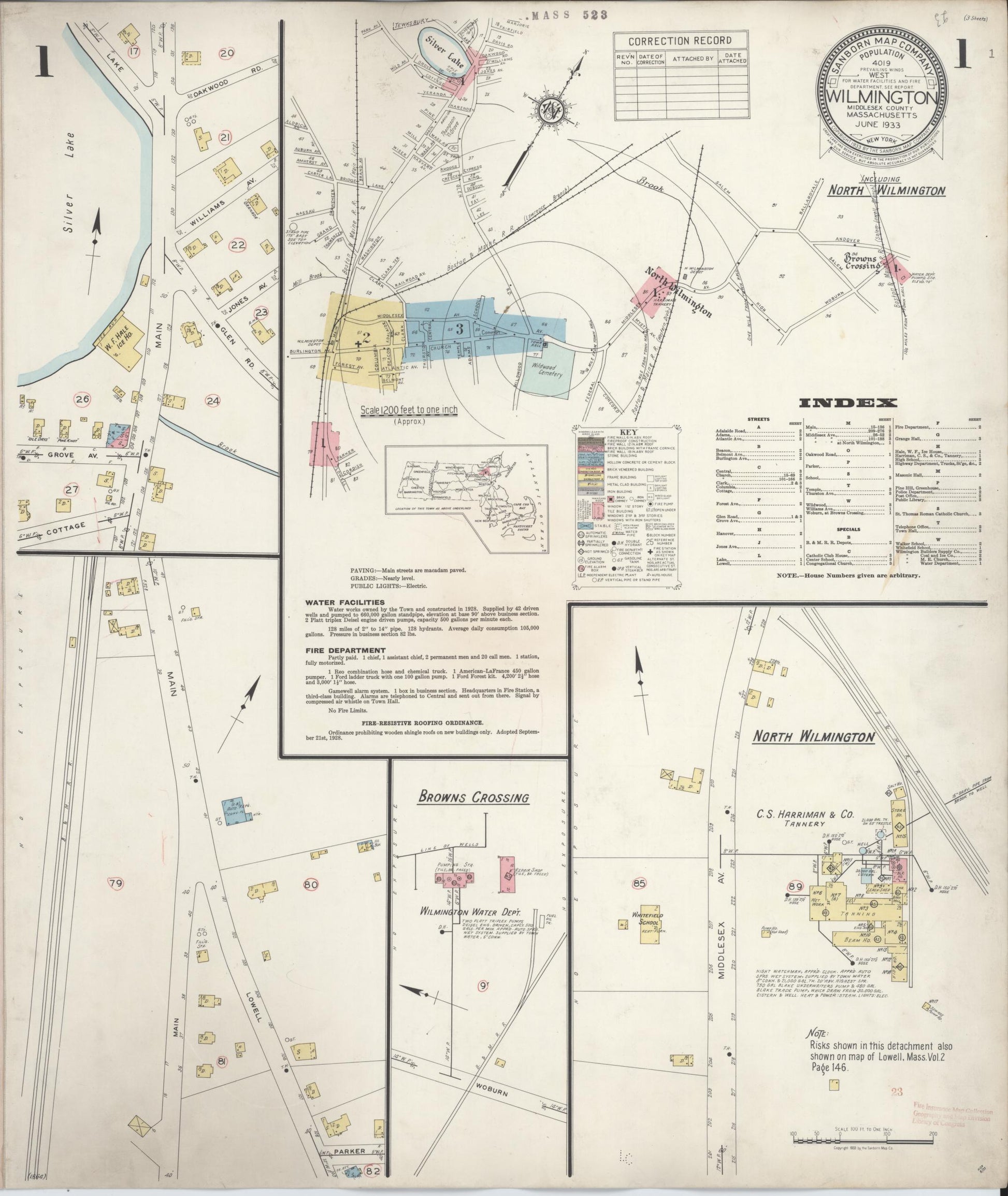 Sanborn Fire Insurance Map from Wilmington, Middlesex County, Massachusetts (1933), Sheet #0001 - Complete Map Set gallery image, historic Sanborn map, vintage wall art, Massachusetts Massachusetts