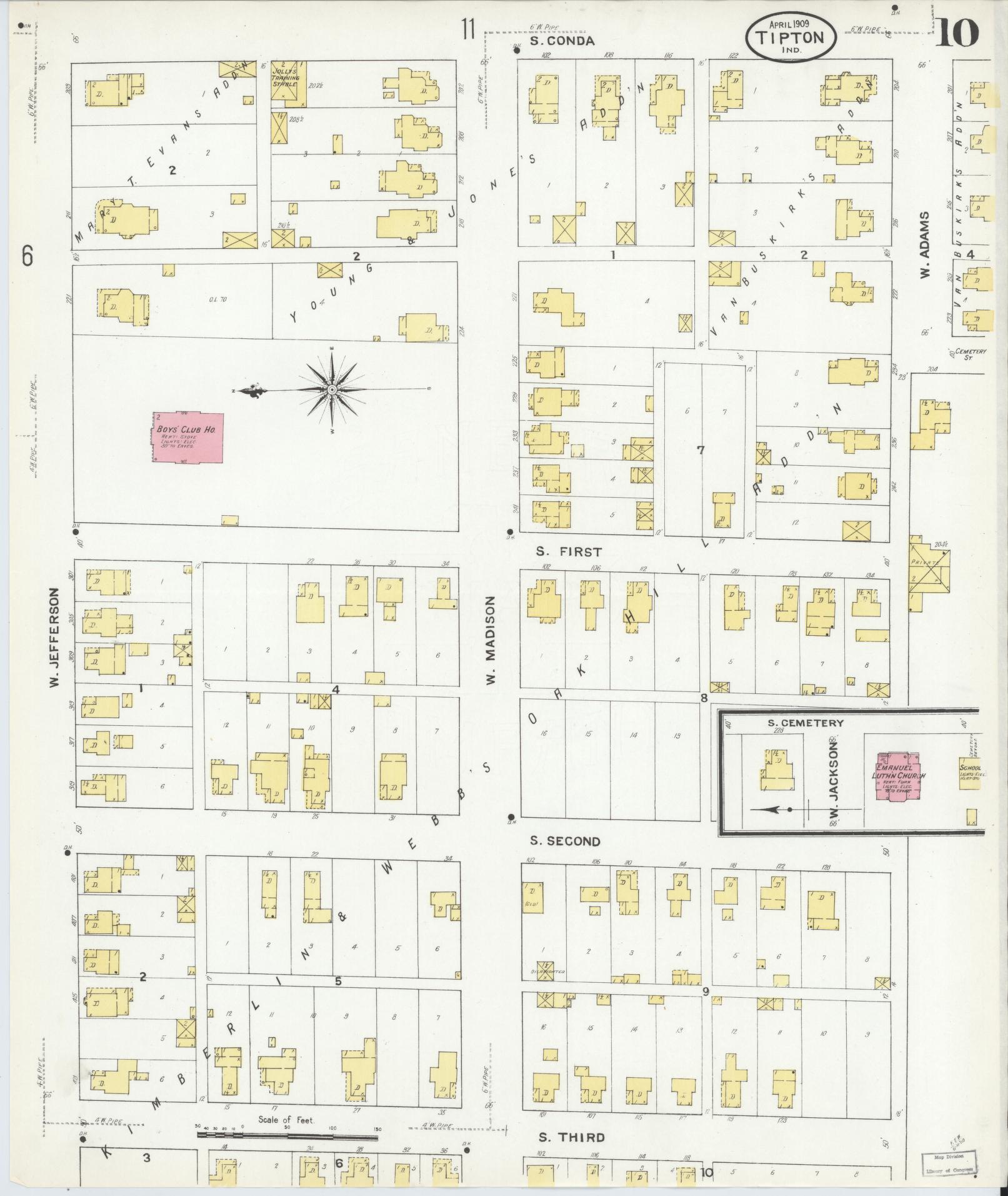 Sanborn Fire Insurance Map from Tipton, Tipton County, Indiana (1909), Sheet #0010 - Complete Map Set gallery image, historic Sanborn map, vintage wall art, Indiana Indiana