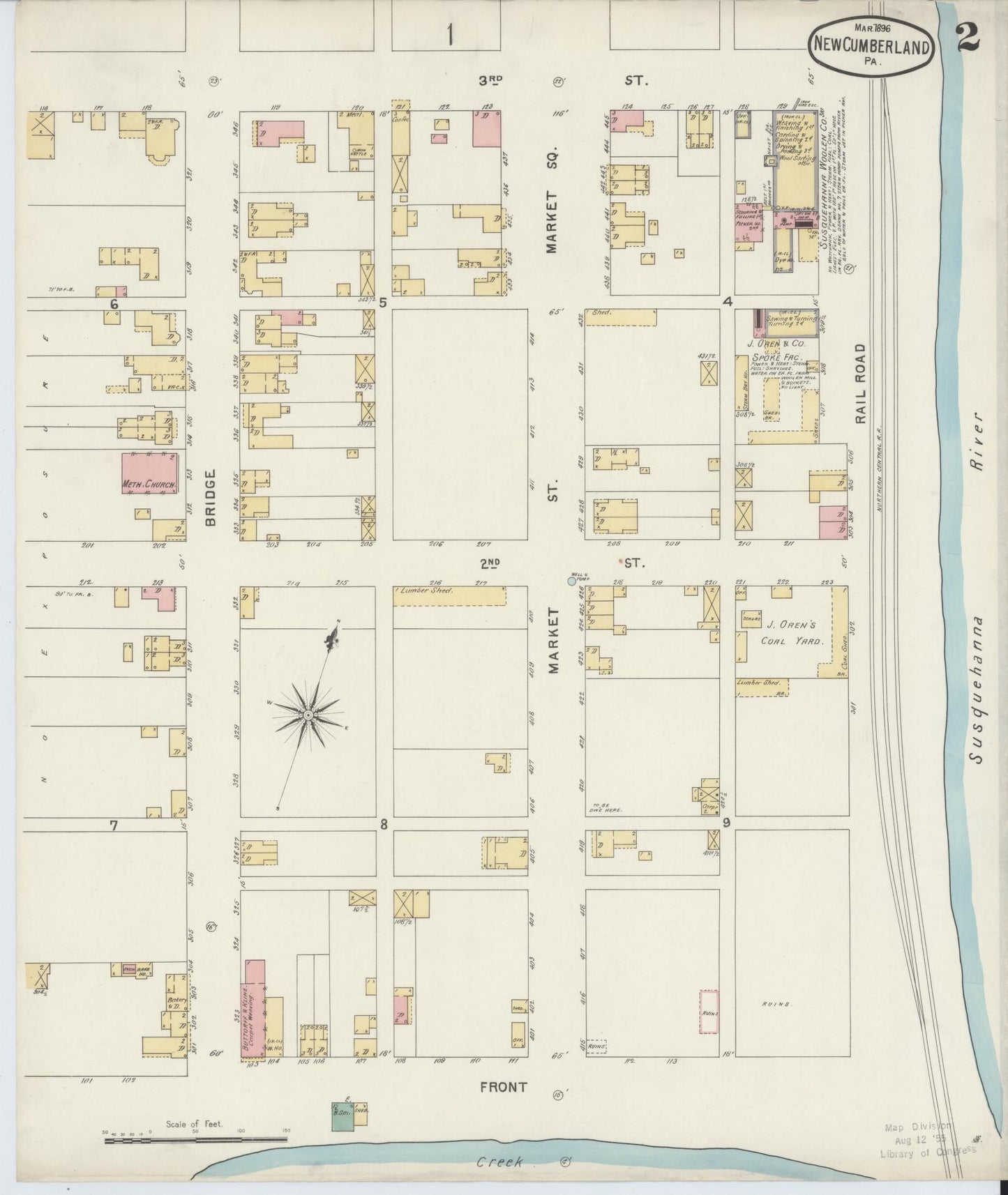 Sanborn Fire Insurance Map from New Cumberland, Cumberland County, Pennsylvania (1896), Sheet #0002 - Complete Map Set gallery image, historic Sanborn map, vintage wall art, Pennsylvania Pennsylvania