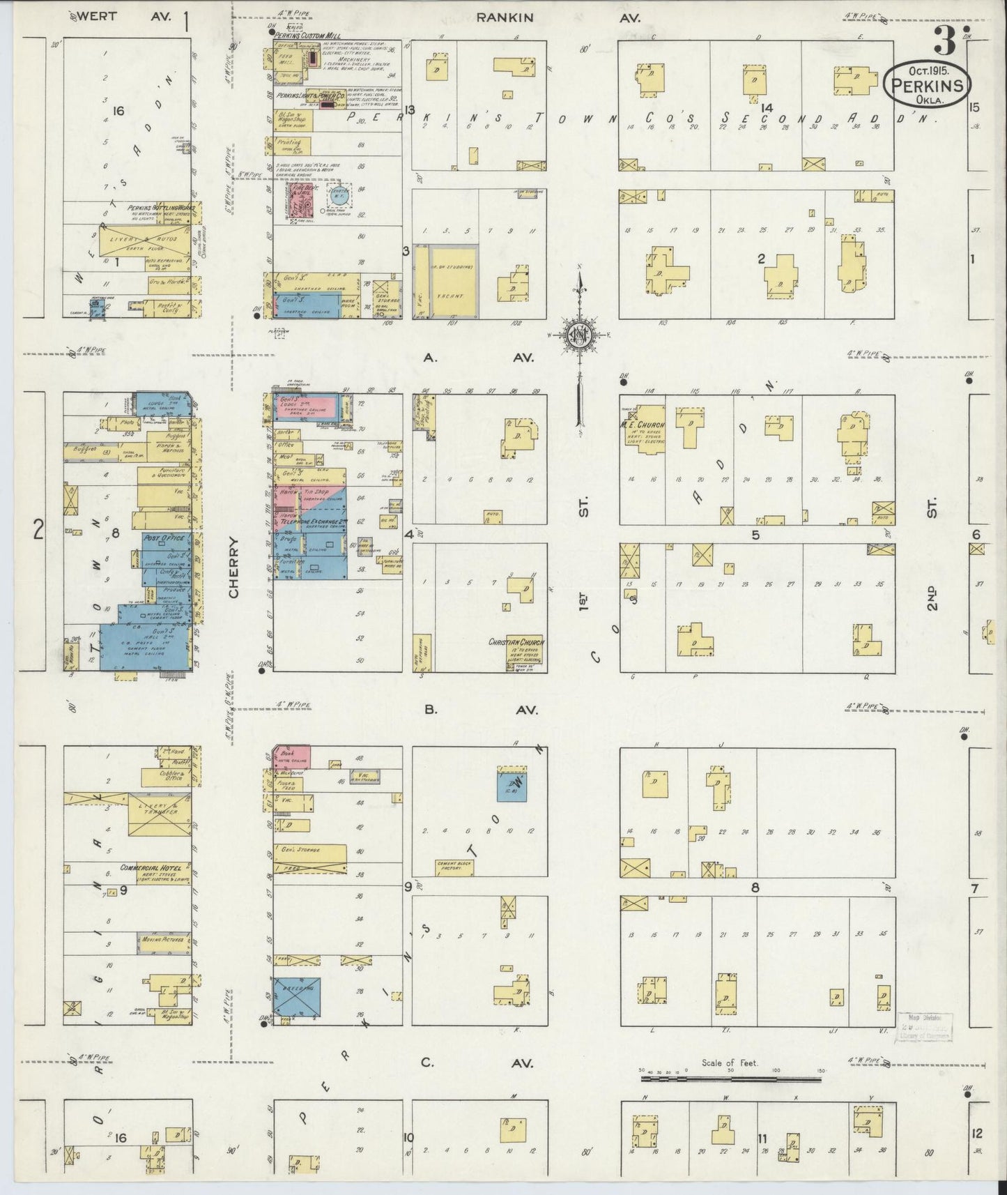 Sanborn Fire Insurance Map from Perkins, Payne County, Oklahoma (1915), Sheet #0003 - Complete Map Set gallery image, historic Sanborn map, vintage wall art, Oklahoma Oklahoma