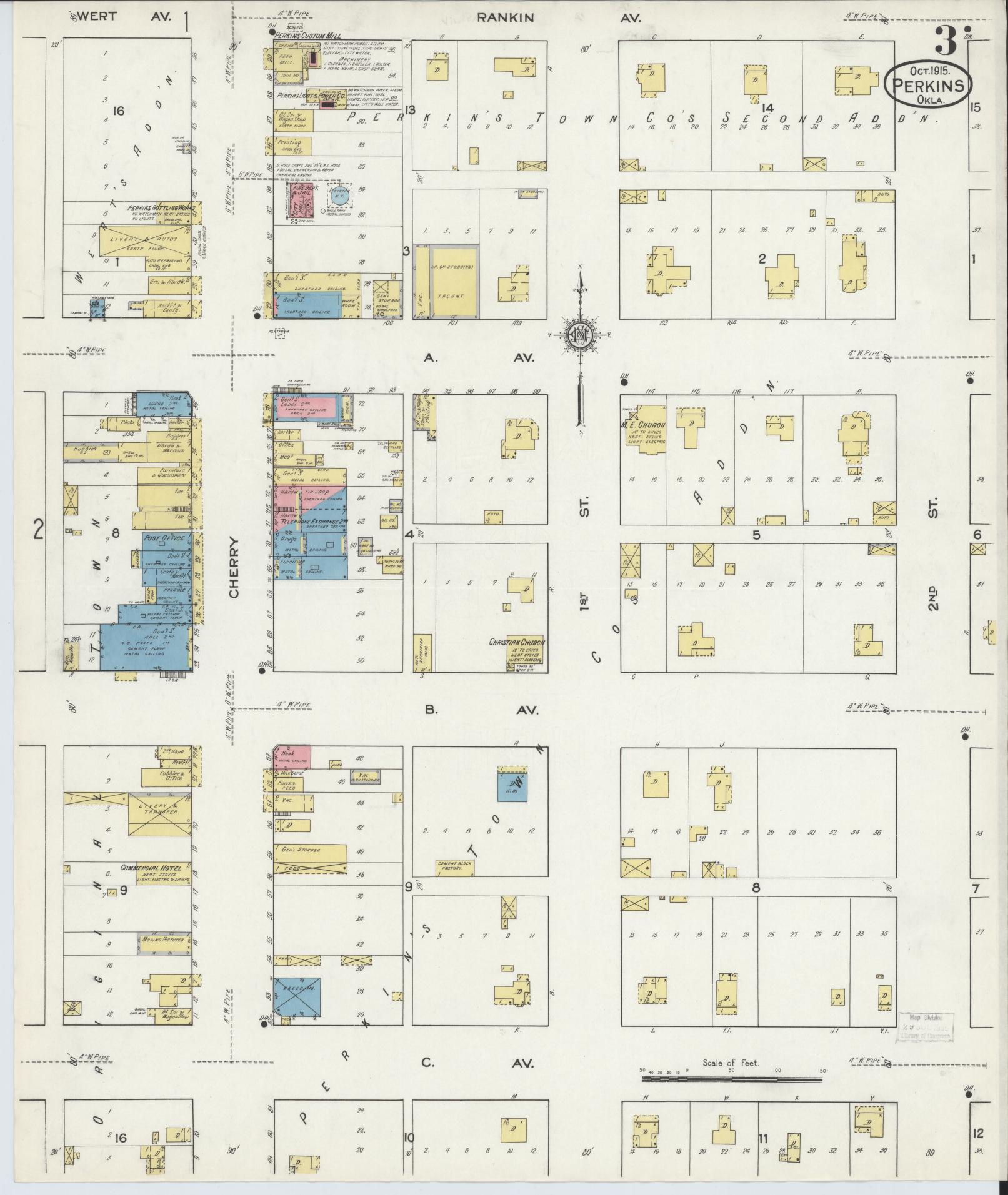 Sanborn Fire Insurance Map from Perkins, Payne County, Oklahoma (1915), Sheet #0003 - Complete Map Set gallery image, historic Sanborn map, vintage wall art, Oklahoma Oklahoma