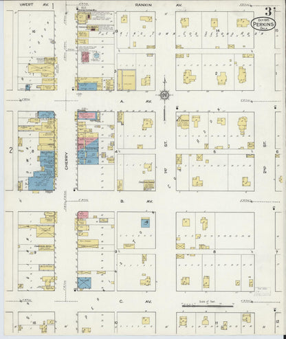 Sanborn Fire Insurance Map from Perkins, Payne County, Oklahoma (1915), Sheet #0003 - Complete Map Set gallery image, historic Sanborn map, vintage wall art, Oklahoma Oklahoma