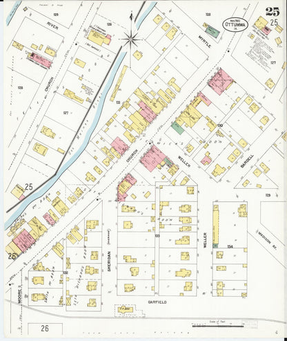 Sanborn Fire Insurance Map from Ottumwa, Wapello County, Iowa (1902), Sheet #0025 - Historic Sanborn Fire Insurance Map Print, vintage old map wall art