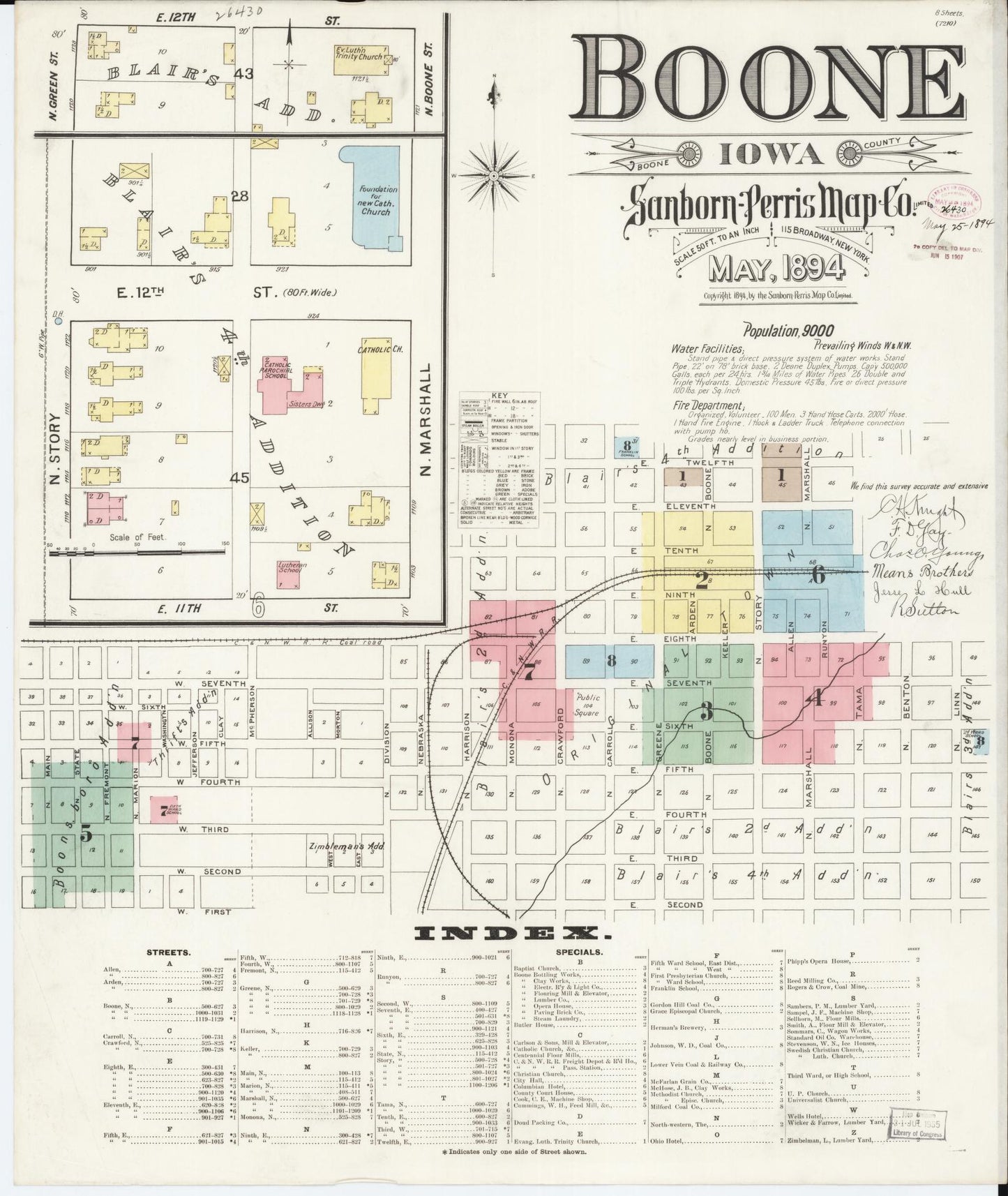 Sanborn Fire Insurance Map from Boone, Boone County, Iowa (1894), Sheet #0001 - Historic Sanborn Fire Insurance Map Print, vintage old map wall art
