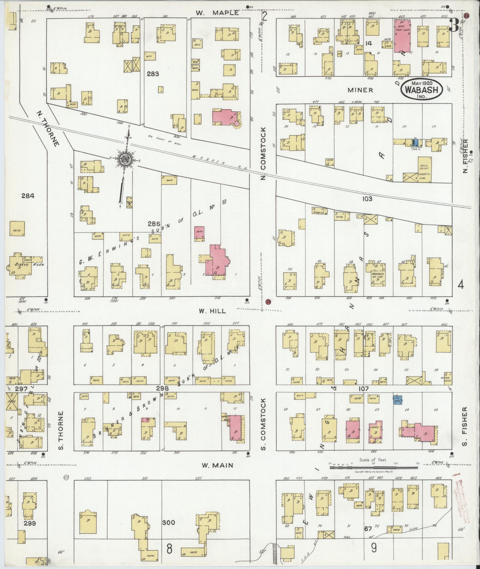 Sanborn Fire Insurance Map from Wabash, Wabash County, Indiana (1920), Sheet #0003 - Complete Map Set gallery image, historic Sanborn map, vintage wall art, Indiana Indiana