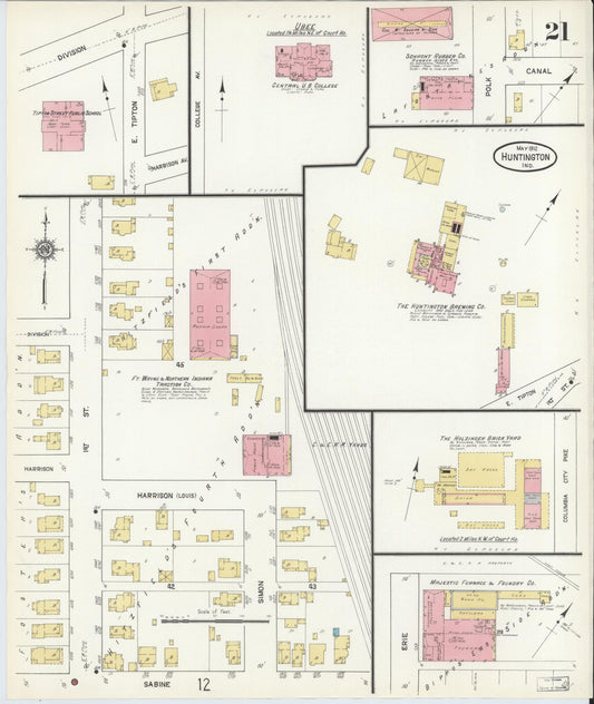 Sanborn Fire Insurance Map from Huntington, Huntington County, Indiana (1912), Sheet #0021 - Historic Sanborn Fire Insurance Map Print, vintage old map wall art, antique decor, genealogy gift, Indiana Indiana map