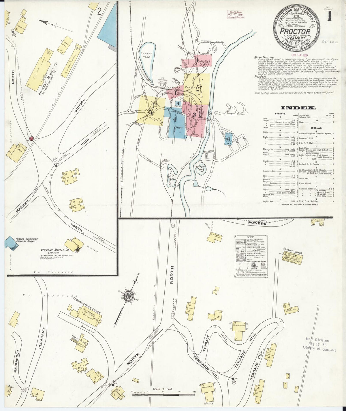 Sanborn Fire Insurance Map from Proctor, Rutland County, Vermont (1910), Sheet #0001 - Complete Map Set gallery image, historic Sanborn map, vintage wall art, Vermont Vermont