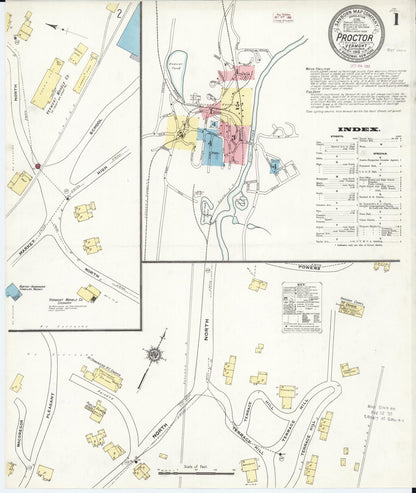 Sanborn Fire Insurance Map from Proctor, Rutland County, Vermont (1910), Sheet #0001 - Complete Map Set gallery image, historic Sanborn map, vintage wall art, Vermont Vermont