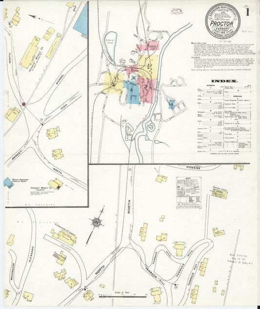 Sanborn Fire Insurance Map from Proctor, Rutland County, Vermont (1910), Sheet #0001 - Complete Map Set gallery image, historic Sanborn map, vintage wall art, Vermont Vermont