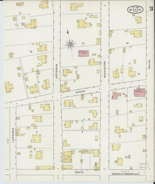 Sanborn Fire Insurance Map from Macon, Noxubee County, Mississippi (1894), Sheet #0003 - Historic Sanborn Fire Insurance Map Print, vintage old map wall art, antique decor, genealogy gift, Mississippi Mississippi map
