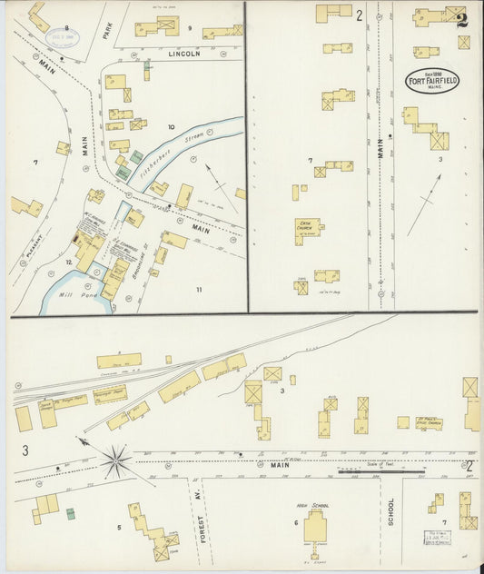 Sanborn Fire Insurance Map from Fort Fairfield, Aroostook County, Maine (1898), Sheet #0002 - Historic Sanborn Fire Insurance Map Print, vintage old map wall art, antique decor, genealogy gift, Maine Maine map