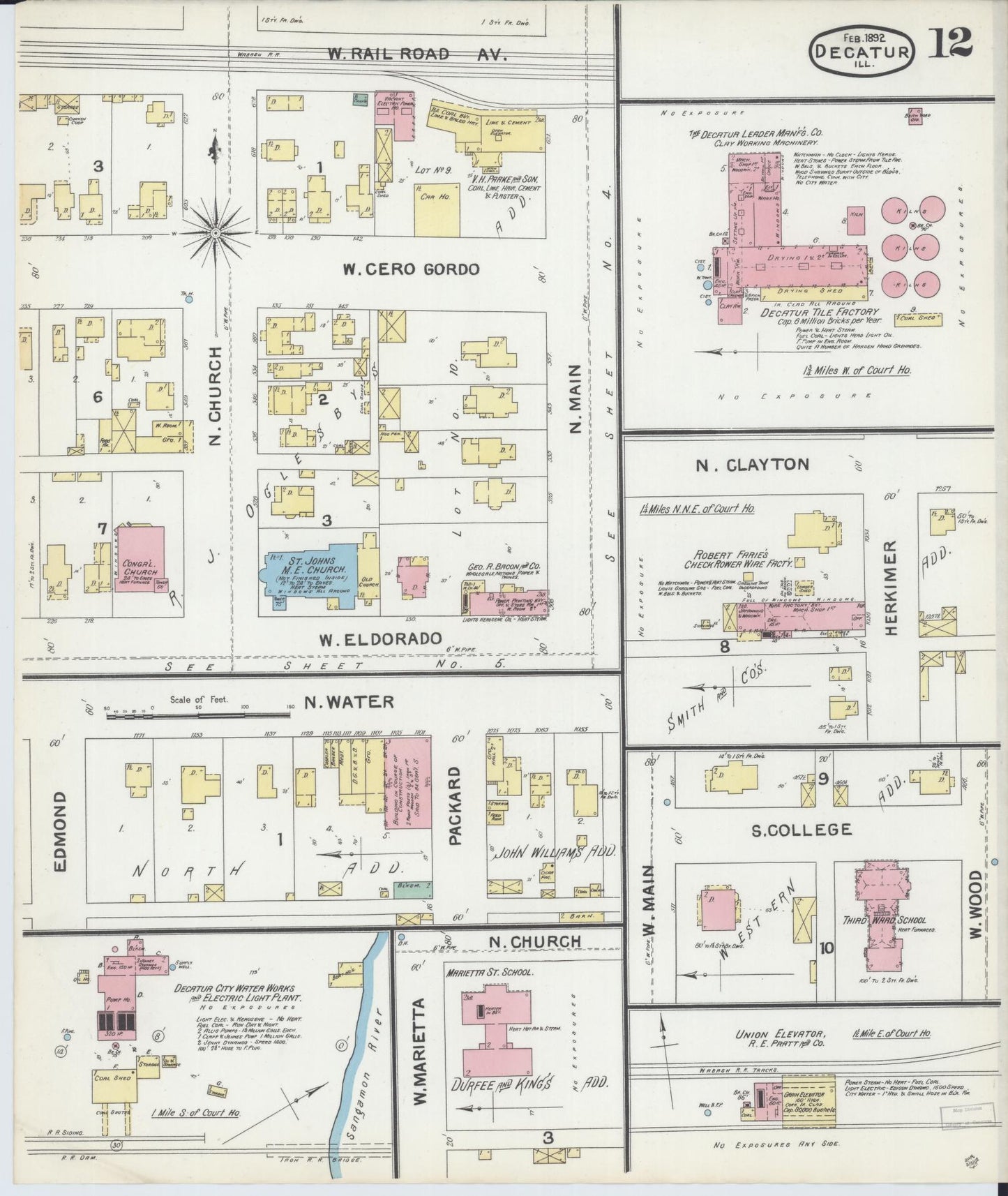 Sanborn Fire Insurance Map from Decatur, Macon County, Illinois (1892), Sheet #0012 - Historic Sanborn Fire Insurance Map Print, vintage old map wall art, antique decor, genealogy gift, Illinois Illinois map