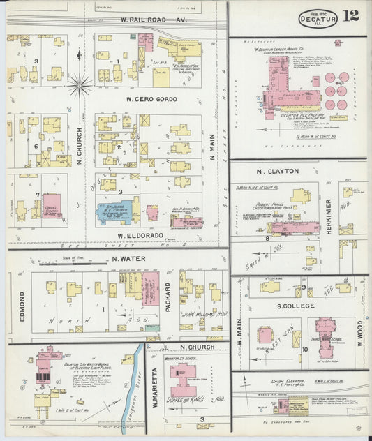 Sanborn Fire Insurance Map from Decatur, Macon County, Illinois (1892), Sheet #0012 - Historic Sanborn Fire Insurance Map Print, vintage old map wall art, antique decor, genealogy gift, Illinois Illinois map