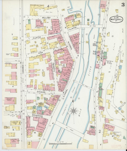 Sanborn Fire Insurance Map from Whitehall, Washington County, New York (1896), Sheet #0003 - Historic Sanborn Fire Insurance Map Print, vintage old map wall art, antique decor, genealogy gift, New York New York map