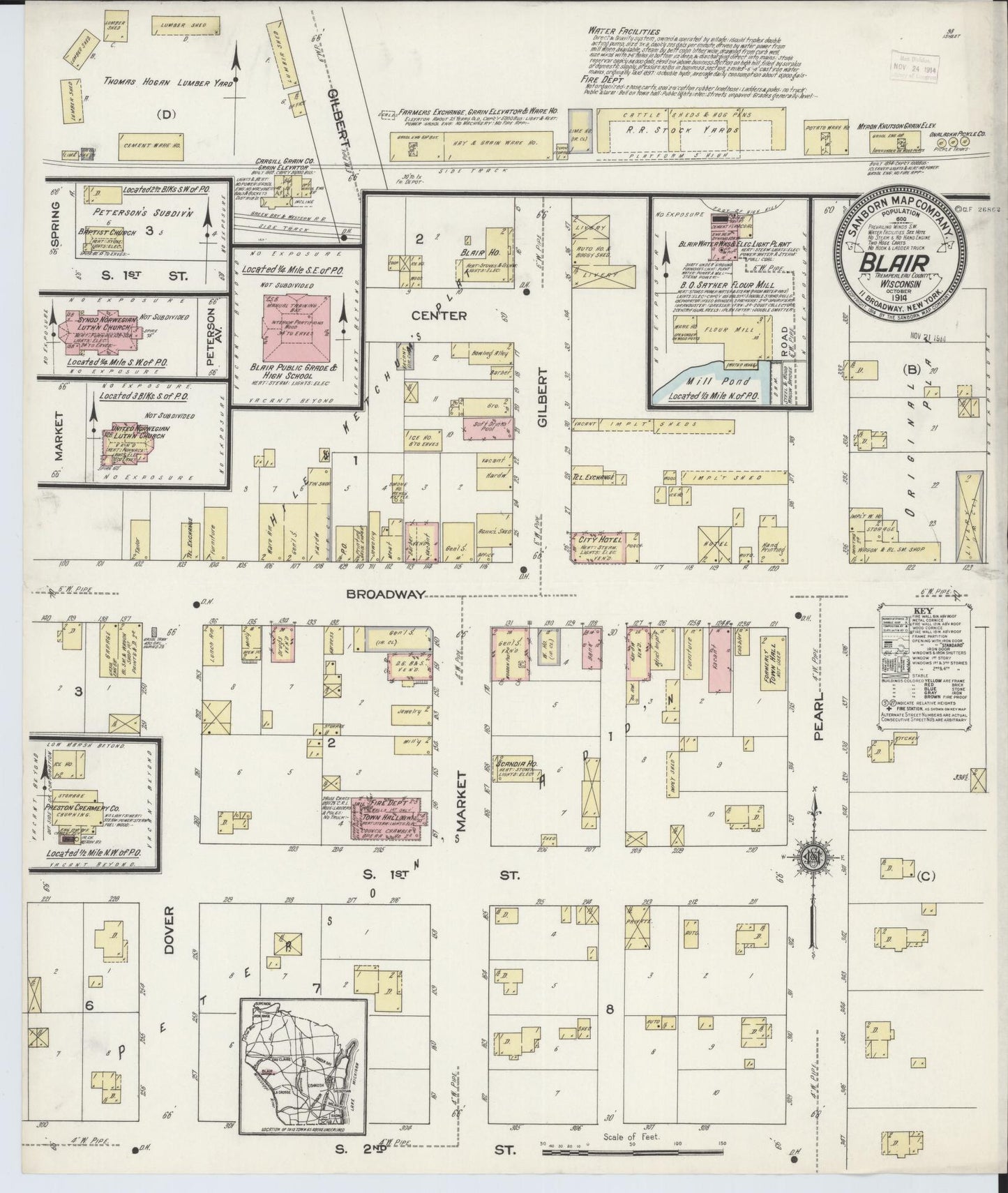 Sanborn Fire Insurance Map from Blair, Trempealeau County, Wisconsin (1914), Sheet #0001 - Historic Sanborn Fire Insurance Map Print, vintage old map wall art, antique decor, genealogy gift, Wisconsin Wisconsin map