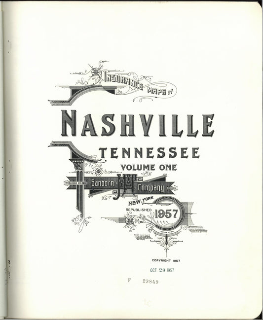 Sanborn Fire Insurance Map from Nashville, Davidson County, Tennessee (1957), Sheet #0001 - Historic Sanborn Fire Insurance Map Print, vintage old map wall art, antique decor, genealogy gift, Tennessee Tennessee map