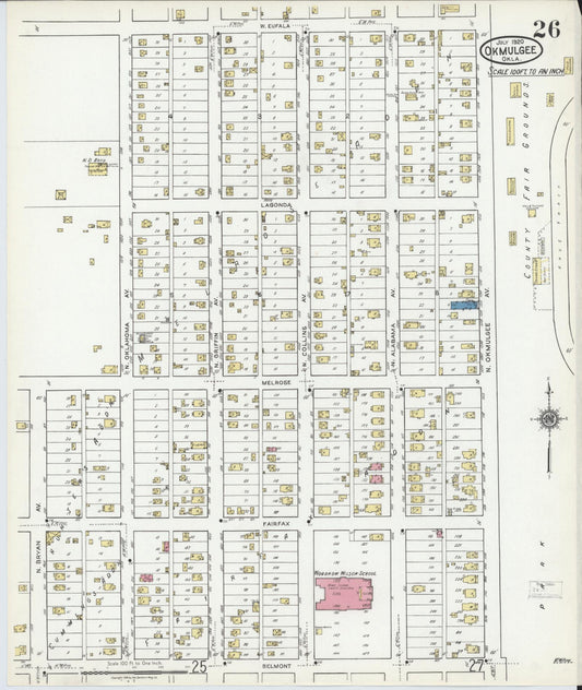 Sanborn Fire Insurance Map from Okmulgee, Okmulgee County, Oklahoma (1920), Sheet #0026 - Historic Sanborn Fire Insurance Map Print, vintage old map wall art, antique decor, genealogy gift, Oklahoma Oklahoma map