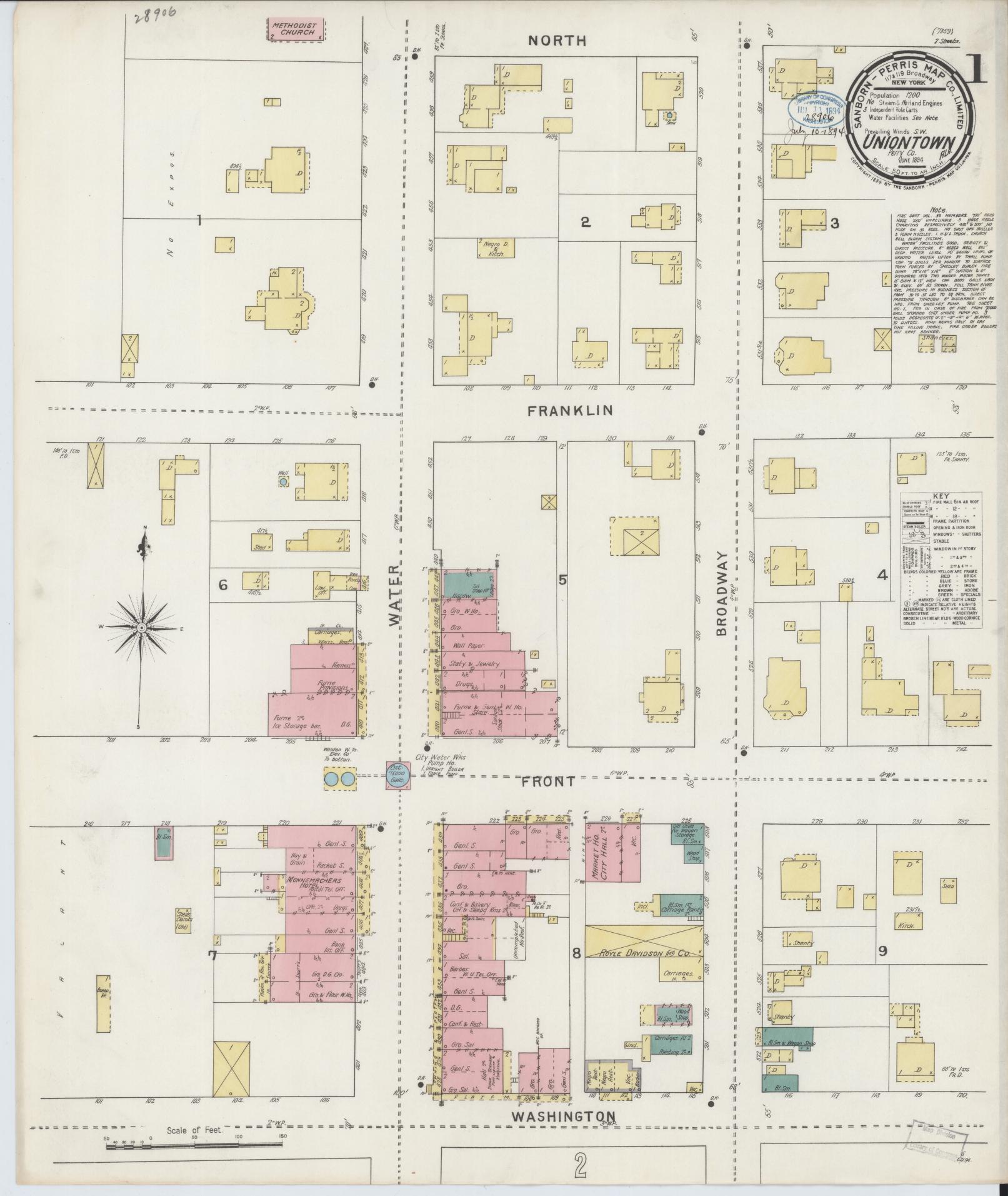 Sanborn Fire Insurance Map from Uniontown, Perry County, Alabama (1894), Sheet #0001 - Historic Sanborn Fire Insurance Map Print, vintage old map wall art, antique decor, genealogy gift, Alabama Alabama map