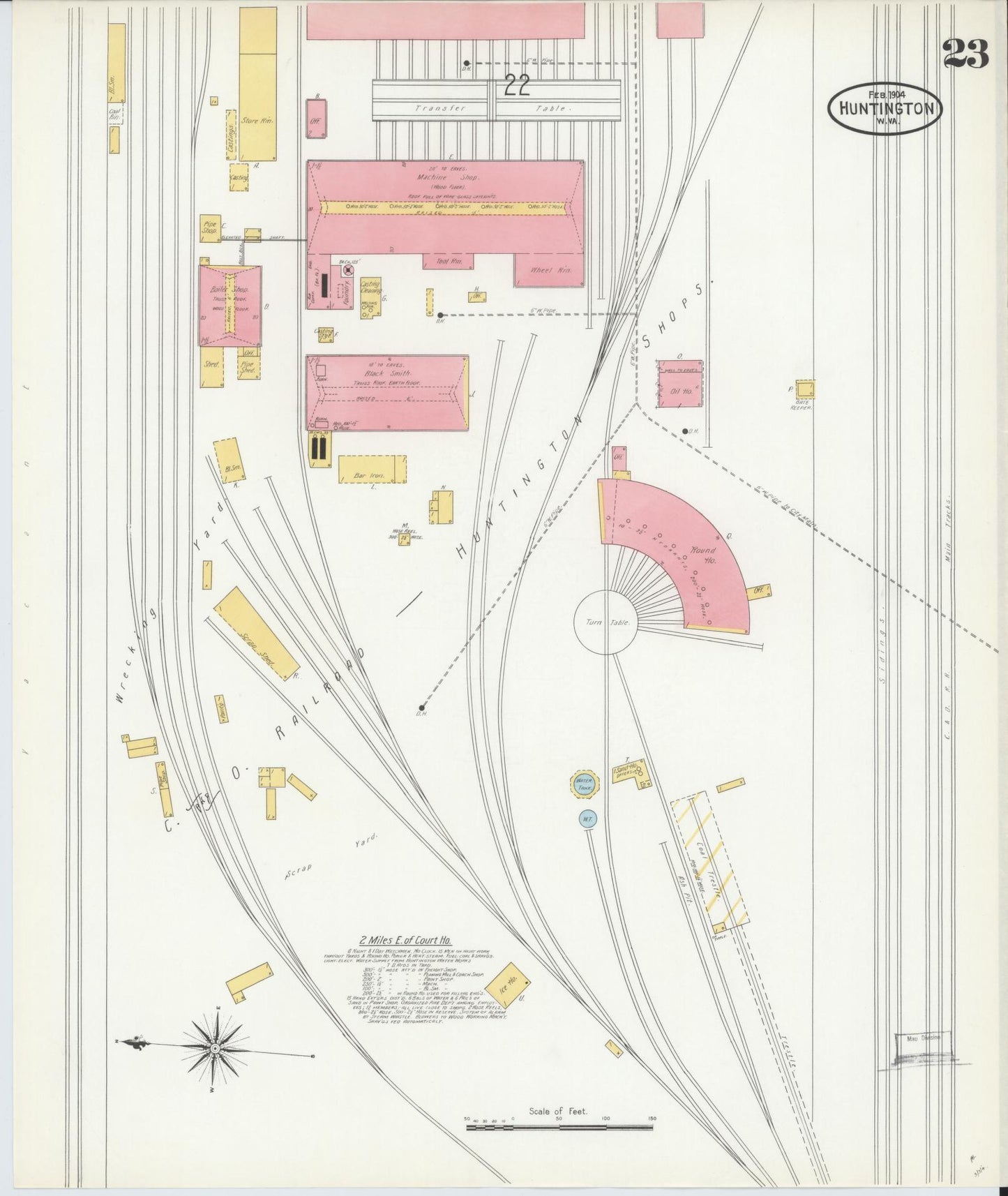 Sanborn Fire Insurance Map from Huntington, Cabell County, West Virginia (1904), Sheet #0023 - Historic Sanborn Fire Insurance Map Print, vintage old map wall art, antique decor, genealogy gift, West Virginia West Virginia map