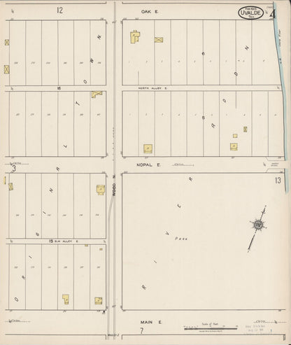 Sanborn Fire Insurance Map from Uvalde, Uvalde County, Texas (1922), Sheet #0004 - Historic Sanborn Fire Insurance Map Print, vintage old map wall art, antique decor, genealogy gift, Texas Texas map