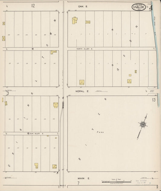 Sanborn Fire Insurance Map from Uvalde, Uvalde County, Texas (1922), Sheet #0004 - Historic Sanborn Fire Insurance Map Print, vintage old map wall art, antique decor, genealogy gift, Texas Texas map