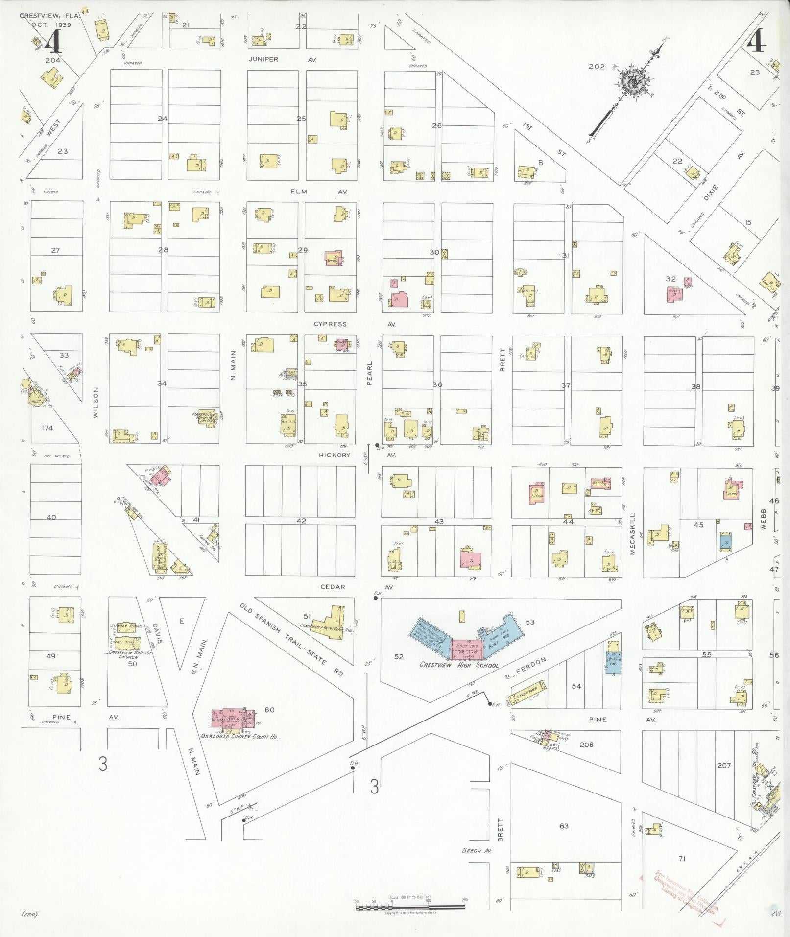 Sanborn Fire Insurance Map from Crestview, Okaloosa County, Florida (1939), Sheet #0004 - Complete Map Set gallery image, historic Sanborn map, vintage wall art, Florida Florida