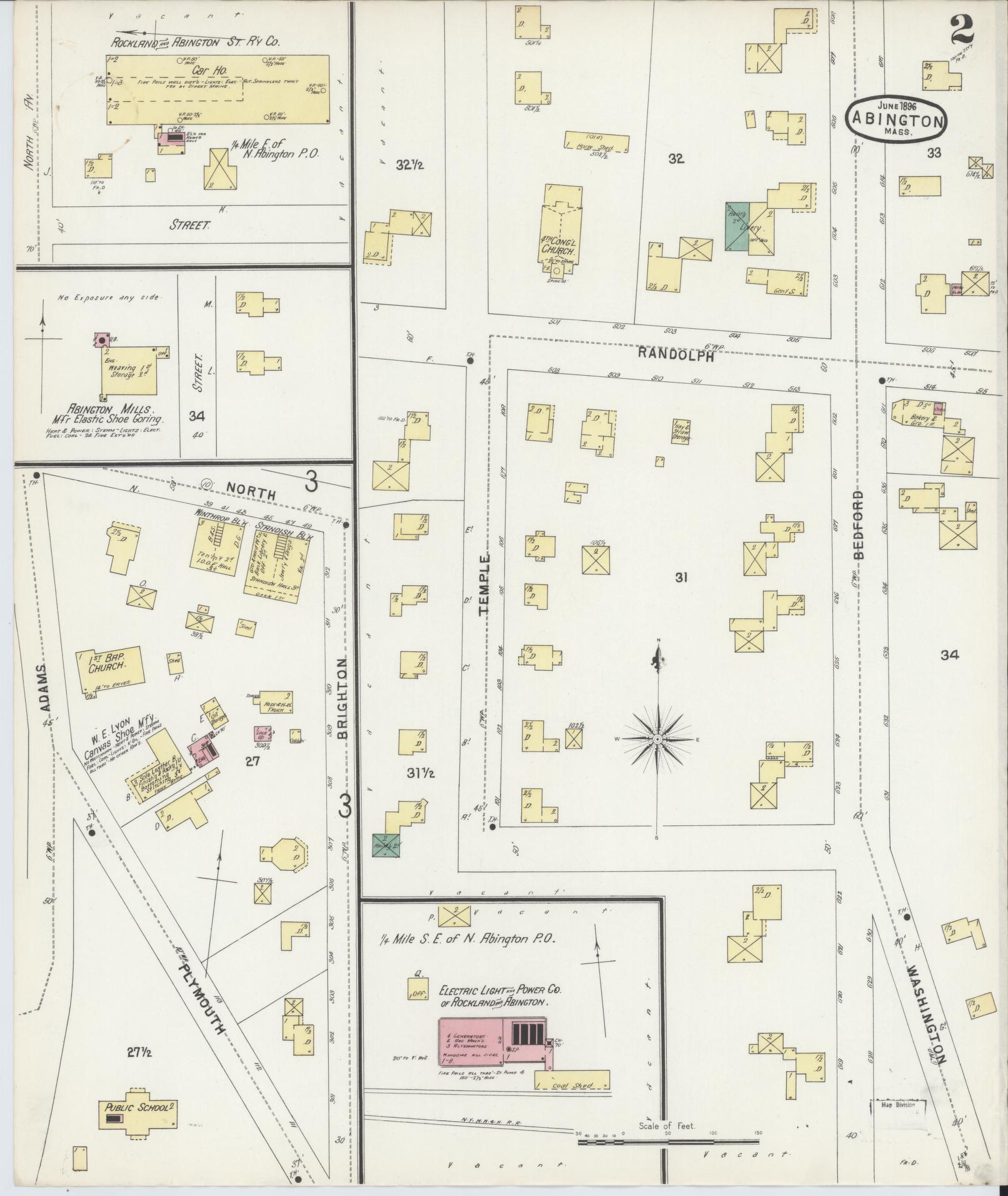 Sanborn Fire Insurance Map from Abington, Plymouth County, Massachusetts (1896), Sheet #0002 - Historic Sanborn Fire Insurance Map Print, vintage old map wall art, antique decor, genealogy gift, Massachusetts Massachusetts map