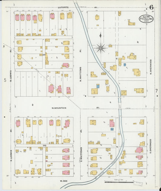 Sanborn Fire Insurance Map from Fort Collins, Larimer County, Colorado (1906), Sheet #0006 - Historic Sanborn Fire Insurance Map Print, vintage old map wall art, antique decor, genealogy gift, Colorado Colorado map