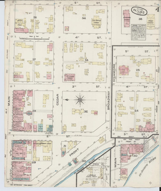 Sanborn Fire Insurance Map from Niles, Berrien County, Michigan (1884), Sheet #0004 - Historic Sanborn Fire Insurance Map Print, vintage old map wall art, antique decor, genealogy gift, Michigan Michigan map