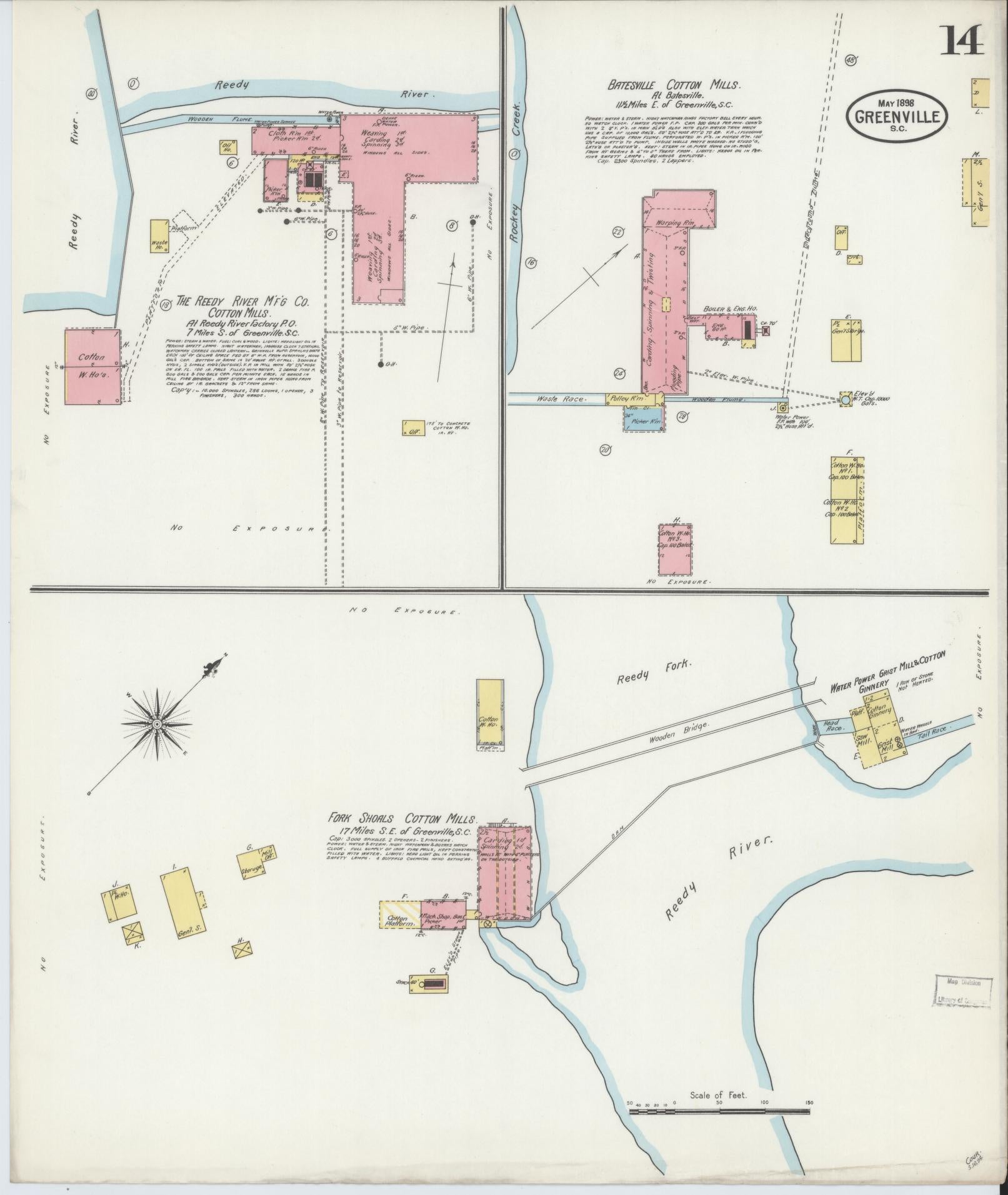 Sanborn Fire Insurance Map from Greenville, Greenville County, South Carolina (1898), Sheet #0014 - Complete Map Set gallery image, historic Sanborn map, vintage wall art, South Carolina South Carolina